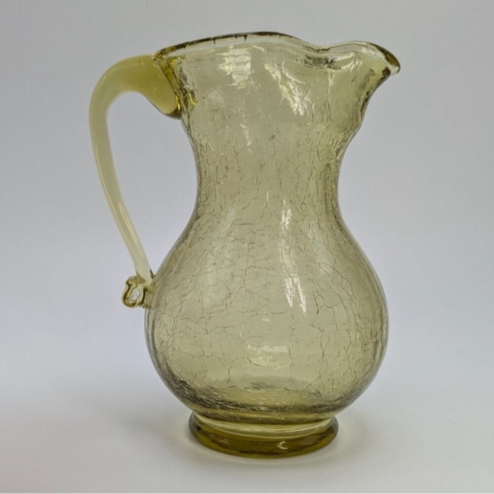 Kanawha Art Glass Crackle Glass Yellow Amber Pitcher